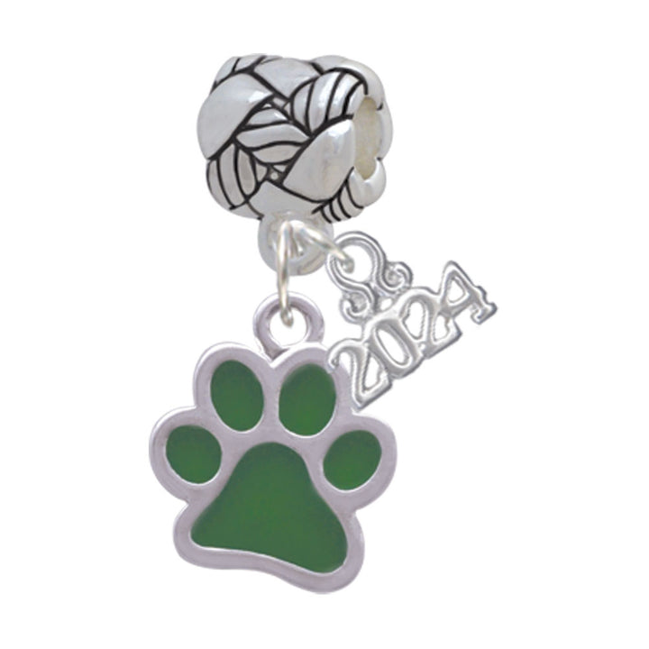 Delight Jewelry Silvertone Medium Translucent Enamel Paw Woven Rope Charm Bead Dangle with Year 2024 Image 1