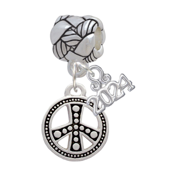 Delight Jewelry Plated Beaded Peace Sign Woven Rope Charm Bead Dangle with Year 2024 Image 1