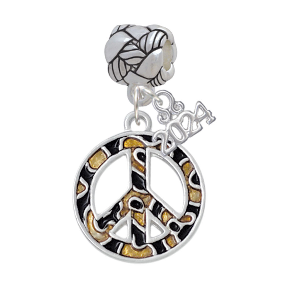 Delight Jewelry Silvertone Large Enamel Cheetah Print Peace Sign Woven Rope Charm Bead Dangle with Year 2024 Image 4