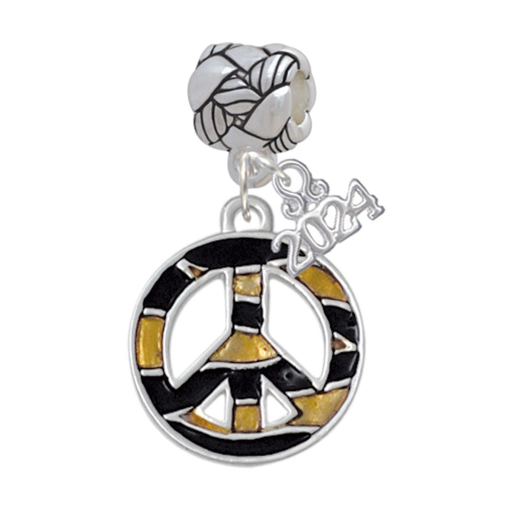 Delight Jewelry Silvertone Large Tiger Print Peace Sign Woven Rope Charm Bead Dangle with Year 2024 Image 1
