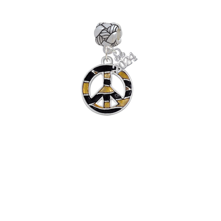 Delight Jewelry Silvertone Large Tiger Print Peace Sign Woven Rope Charm Bead Dangle with Year 2024 Image 2
