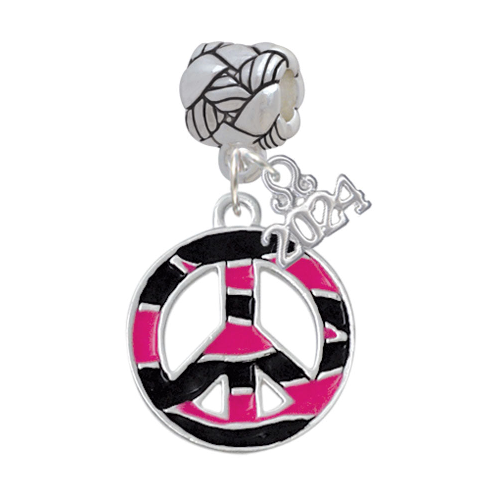 Delight Jewelry Silvertone Large Tiger Print Peace Sign Woven Rope Charm Bead Dangle with Year 2024 Image 4