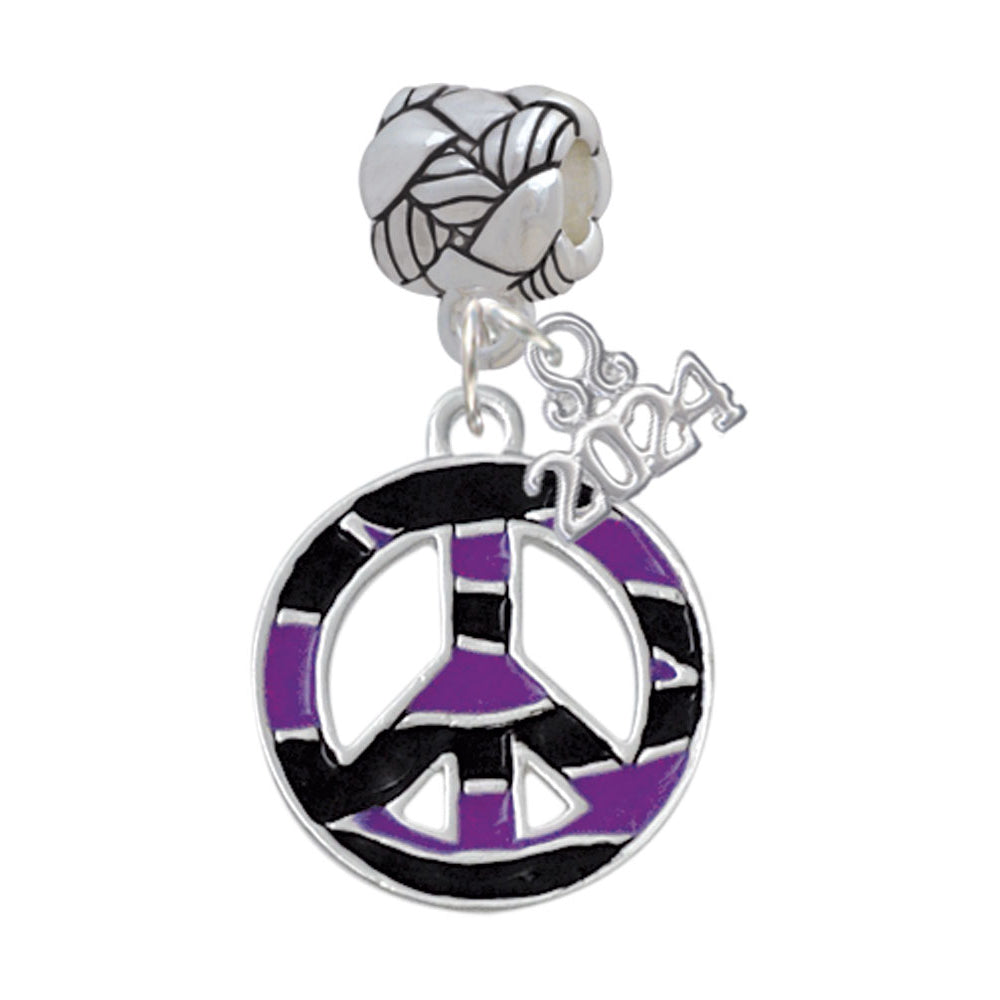 Delight Jewelry Silvertone Large Tiger Print Peace Sign Woven Rope Charm Bead Dangle with Year 2024 Image 1