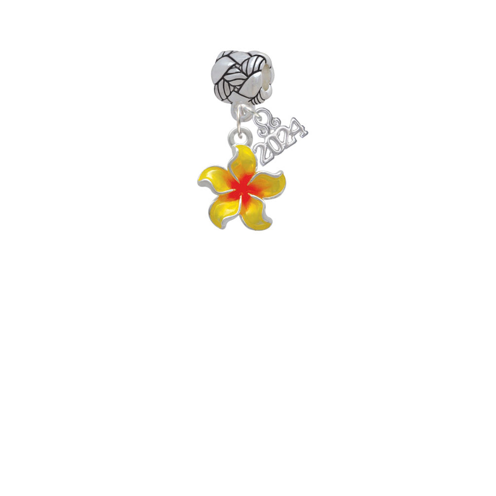 Delight Jewelry Silvertone Enamel Plumeria Flower Woven Rope Charm Bead Dangle with Year 2024 Image 2