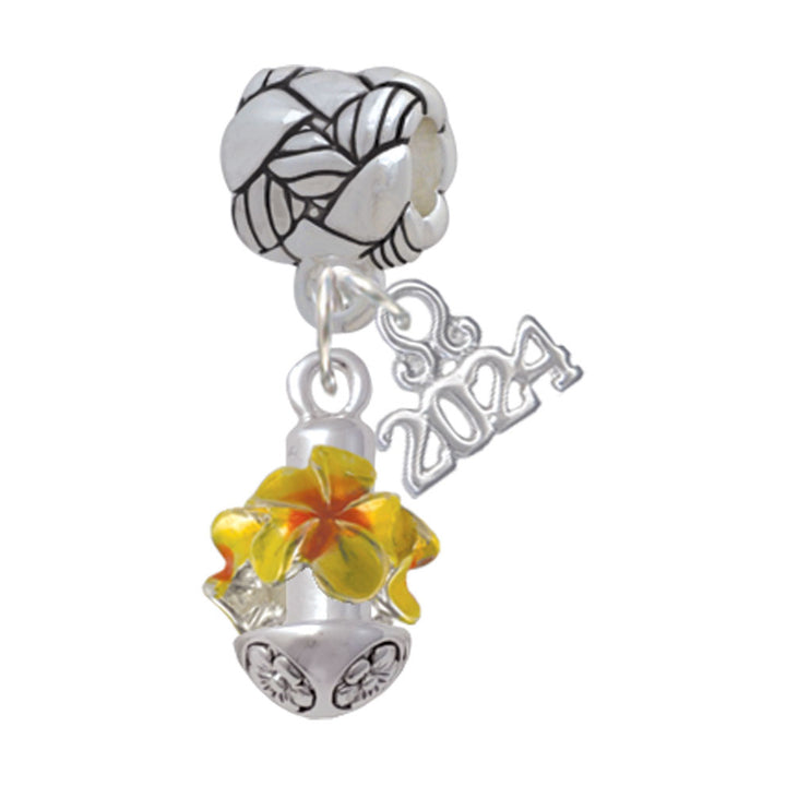Delight Jewelry Silvertone Tropical Plumeria Flowers Spinner Woven Rope Charm Bead Dangle with Year 2024 Image 1