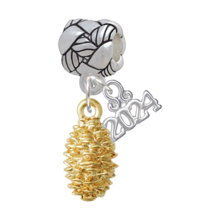 Delight Jewelry Plated Pine Cone Woven Rope Charm Bead Dangle with Year 2024 Image 1
