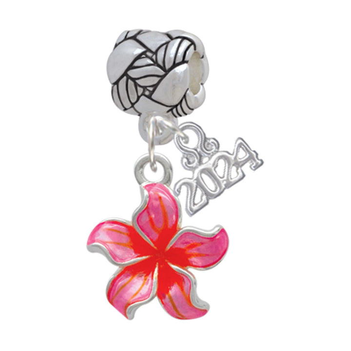 Delight Jewelry Silvertone Enamel Plumeria Flower Woven Rope Charm Bead Dangle with Year 2024 Image 4