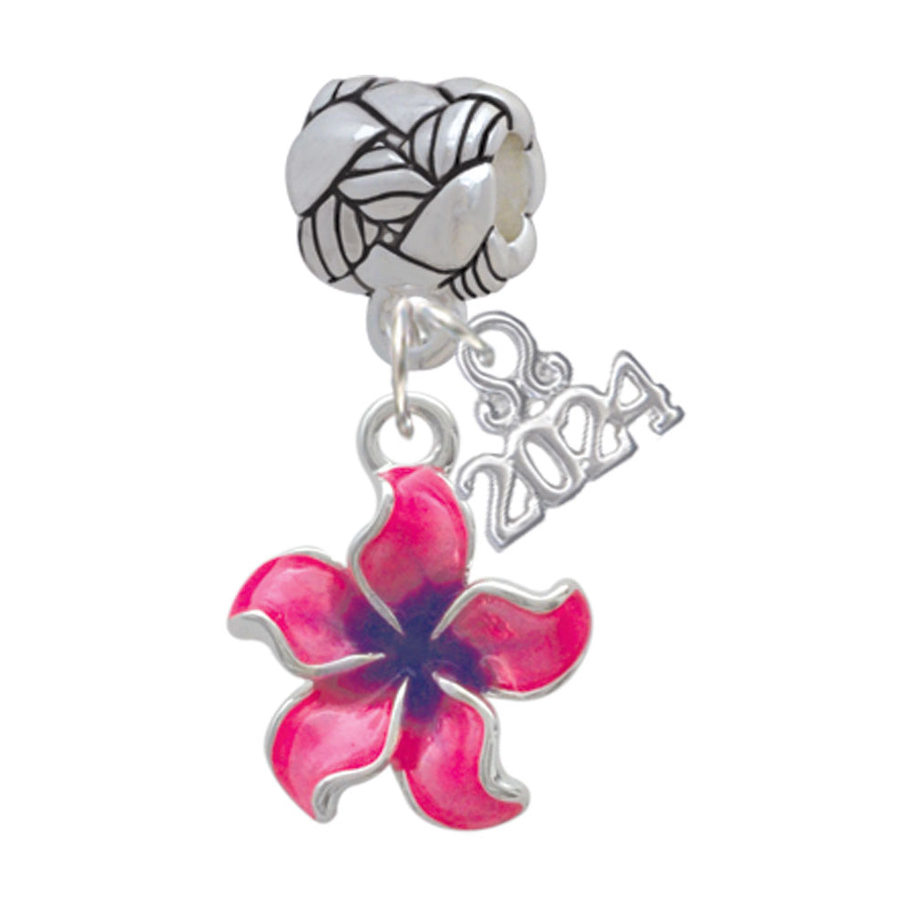 Delight Jewelry Silvertone Enamel Plumeria Flower Woven Rope Charm Bead Dangle with Year 2024 Image 6