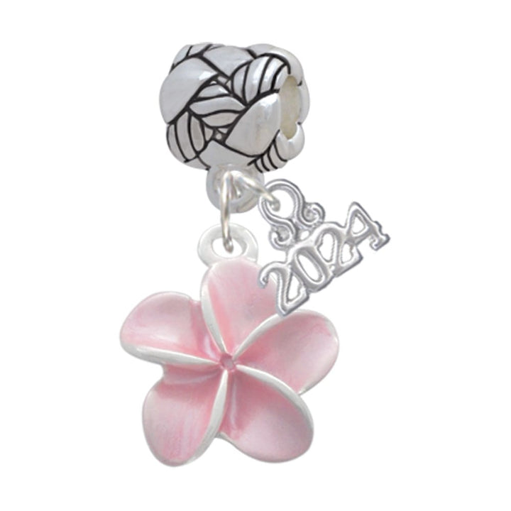 Delight Jewelry Silvertone Pastel Plumeria Flower Woven Rope Charm Bead Dangle with Year 2024 Image 1