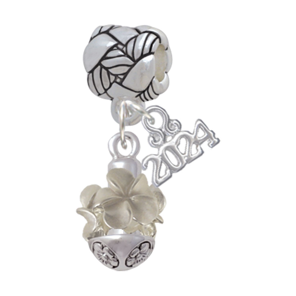 Delight Jewelry Silvertone Tropical Plumeria Flowers Spinner Woven Rope Charm Bead Dangle with Year 2024 Image 4