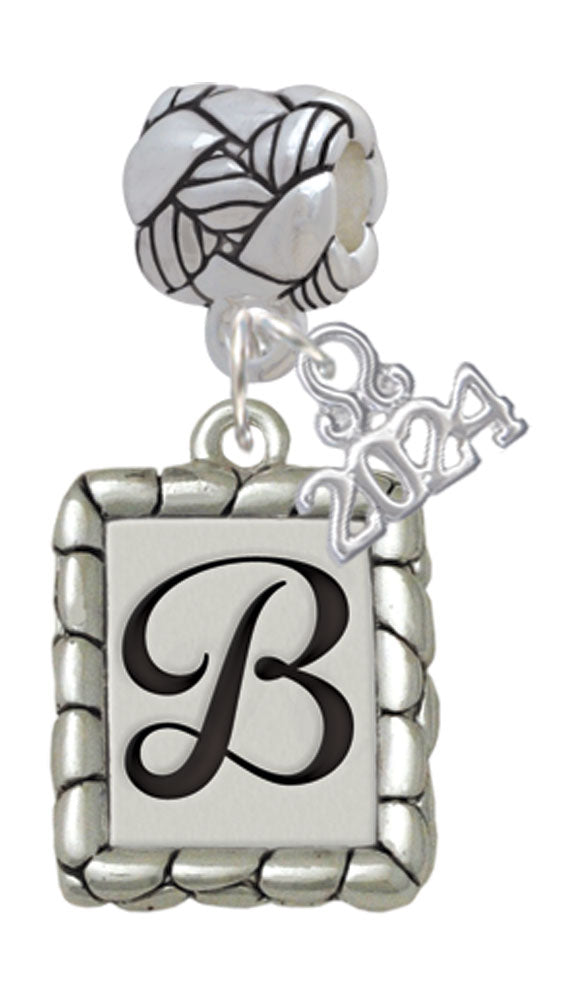 Delight Jewelry Silvertone Pebble Border Initial Woven Rope Charm Bead Dangle with Year 2024 Image 2