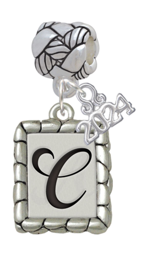 Delight Jewelry Silvertone Pebble Border Initial Woven Rope Charm Bead Dangle with Year 2024 Image 3