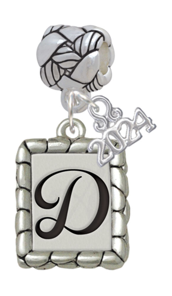 Delight Jewelry Silvertone Pebble Border Initial Woven Rope Charm Bead Dangle with Year 2024 Image 4