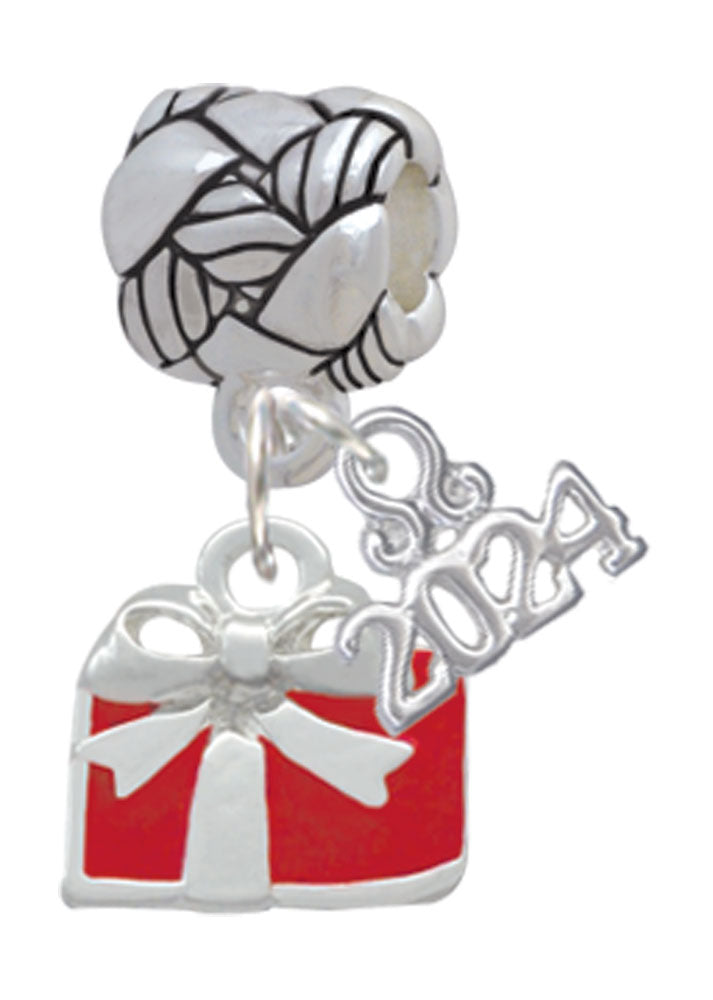Delight Jewelry Silvertone Small Enamel Present Woven Rope Charm Bead Dangle with Year 2024 Image 4