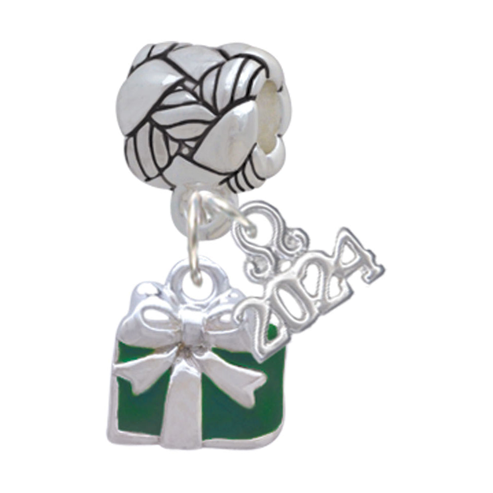 Delight Jewelry Silvertone Small Enamel Present Woven Rope Charm Bead Dangle with Year 2024 Image 6