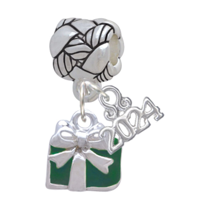Delight Jewelry Silvertone Small Enamel Present Woven Rope Charm Bead Dangle with Year 2024 Image 1