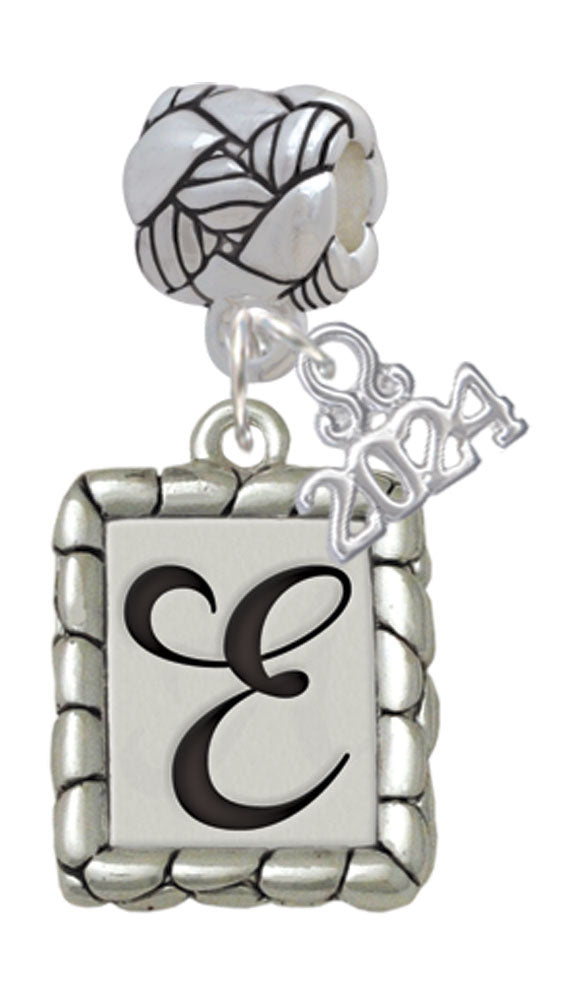 Delight Jewelry Silvertone Pebble Border Initial Woven Rope Charm Bead Dangle with Year 2024 Image 4