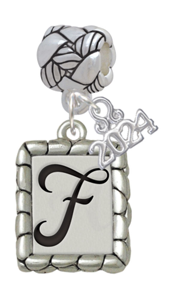 Delight Jewelry Silvertone Pebble Border Initial Woven Rope Charm Bead Dangle with Year 2024 Image 6