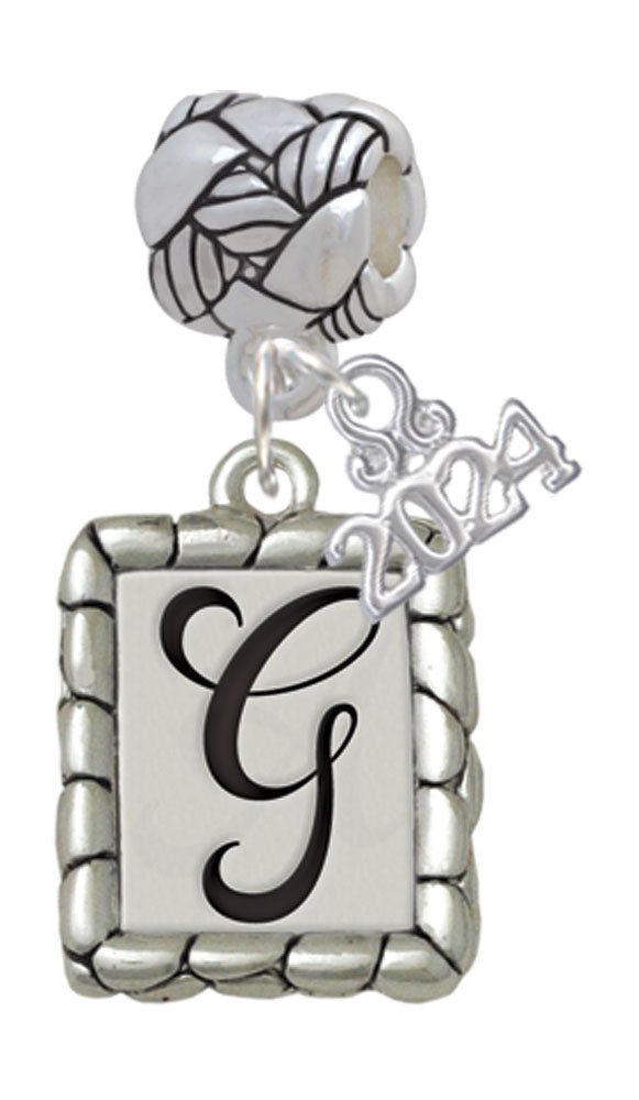 Delight Jewelry Silvertone Pebble Border Initial Woven Rope Charm Bead Dangle with Year 2024 Image 7