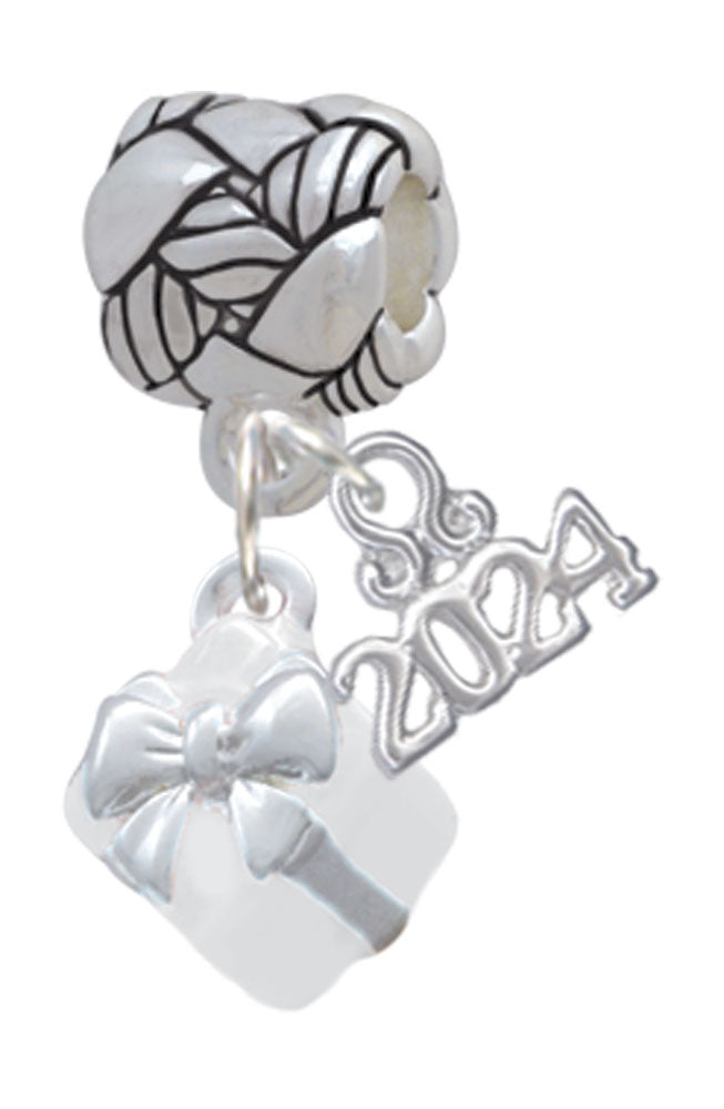 Delight Jewelry Silvertone Small 3-D Enamel Present Box with Bow Woven Rope Charm Bead Dangle with Year 2024 Image 4