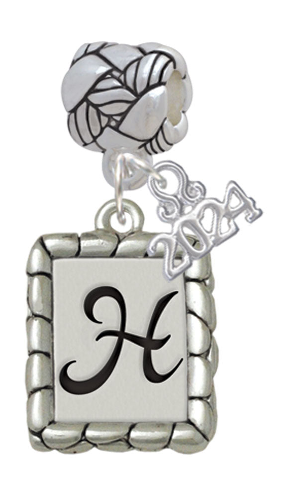 Delight Jewelry Silvertone Pebble Border Initial Woven Rope Charm Bead Dangle with Year 2024 Image 8