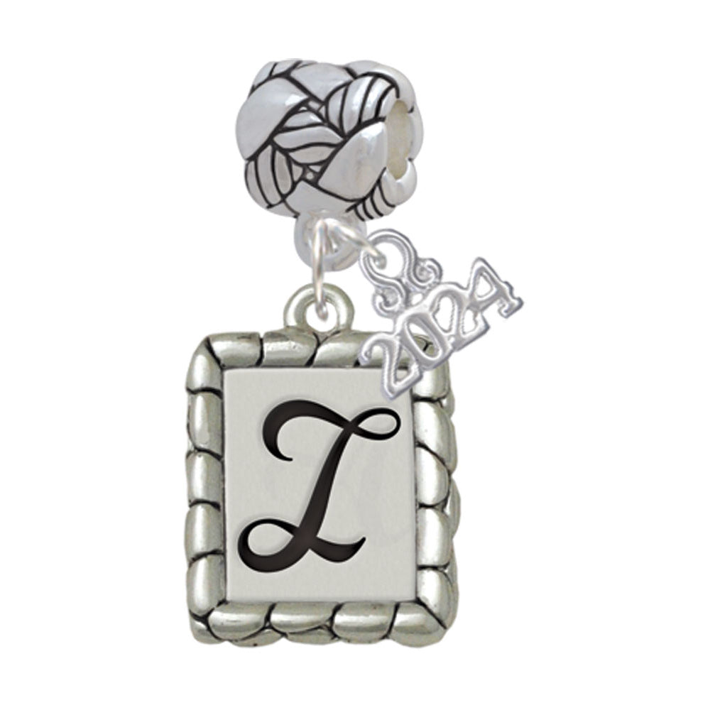 Delight Jewelry Silvertone Pebble Border Initial Woven Rope Charm Bead Dangle with Year 2024 Image 9