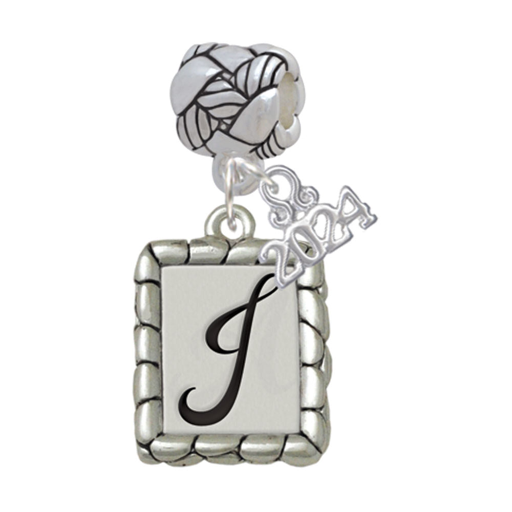 Delight Jewelry Silvertone Pebble Border Initial Woven Rope Charm Bead Dangle with Year 2024 Image 10