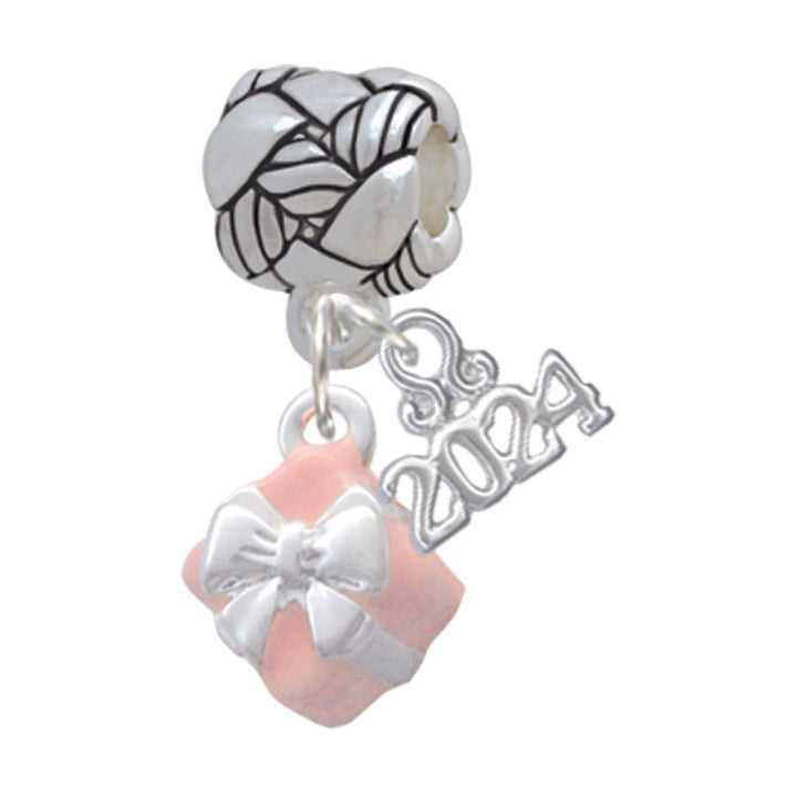 Delight Jewelry Silvertone Small 3-D Enamel Present Box with Bow Woven Rope Charm Bead Dangle with Year 2024 Image 7