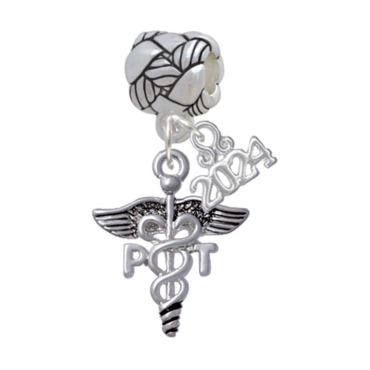 Delight Jewelry Silvertone Caduceus - Therapist Woven Rope Charm Bead Dangle with Year 2024 Image 4