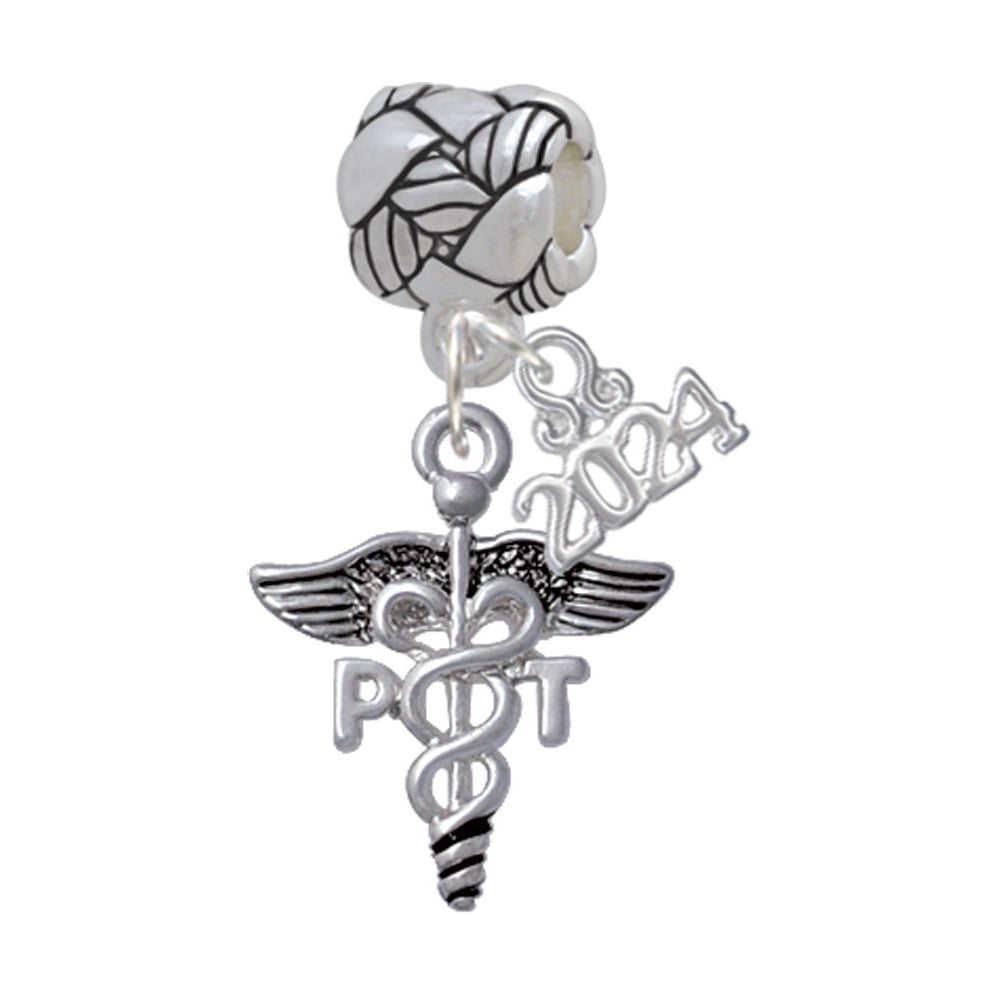 Delight Jewelry Silvertone Caduceus - Therapist Woven Rope Charm Bead Dangle with Year 2024 Image 1