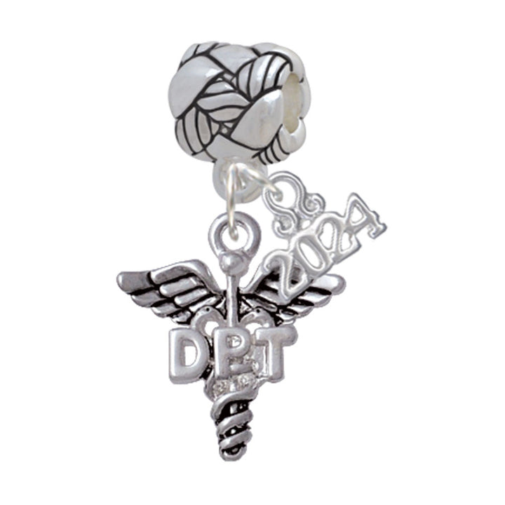 Delight Jewelry Silvertone Caduceus - Therapist Woven Rope Charm Bead Dangle with Year 2024 Image 6