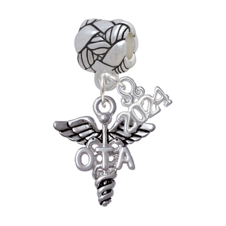 Delight Jewelry Silvertone Caduceus - Therapist Woven Rope Charm Bead Dangle with Year 2024 Image 7