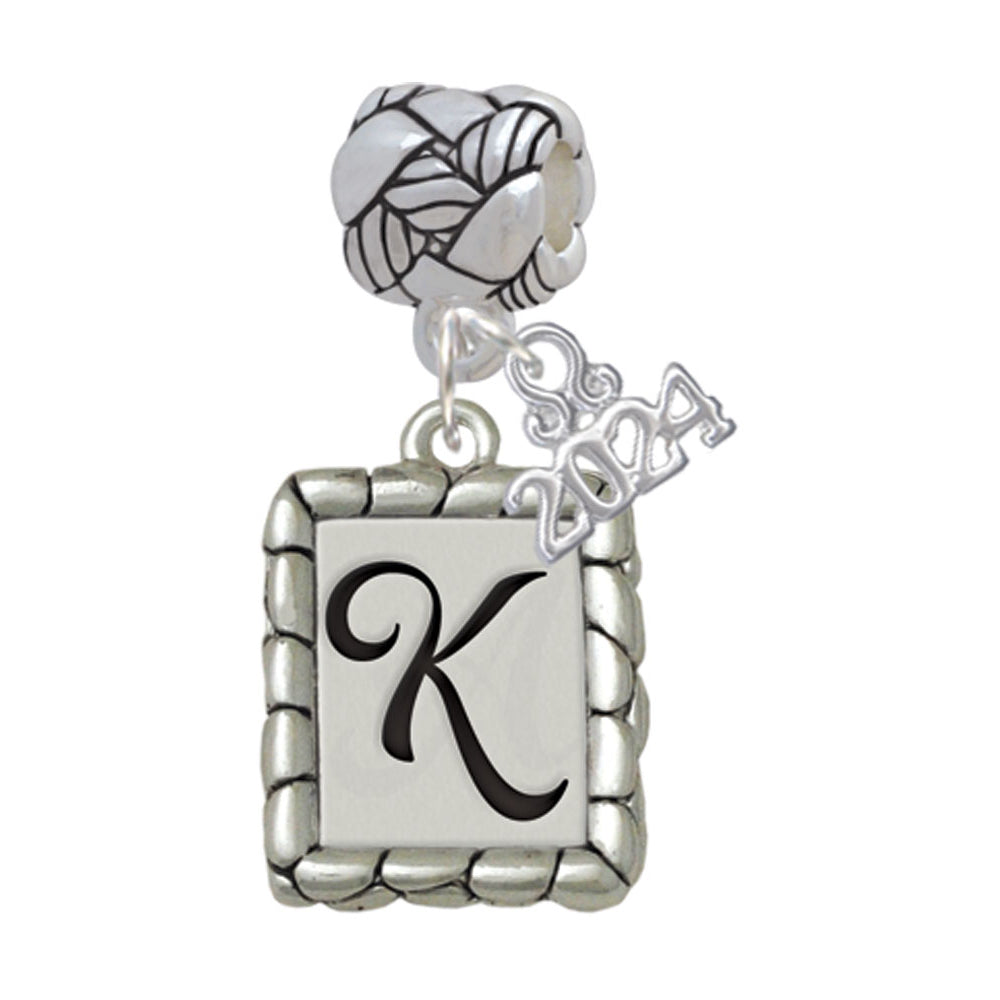 Delight Jewelry Silvertone Pebble Border Initial Woven Rope Charm Bead Dangle with Year 2024 Image 11