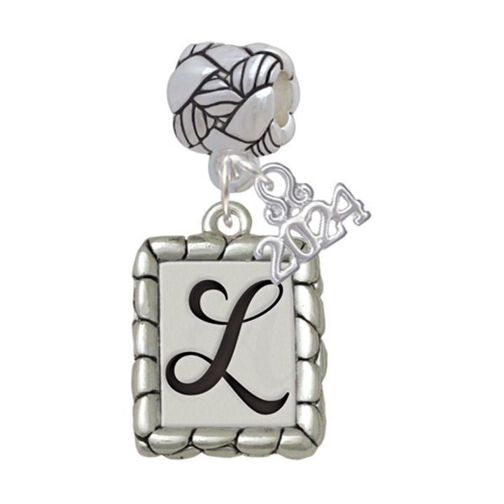 Delight Jewelry Silvertone Pebble Border Initial Woven Rope Charm Bead Dangle with Year 2024 Image 12