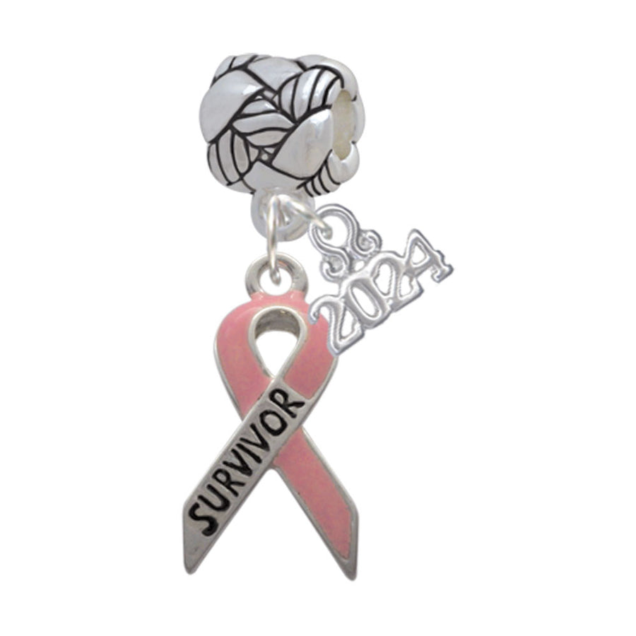 Delight Jewelry Silvertone Pink Ribbon Message Woven Rope Charm Bead Dangle with Year 2024 Image 1