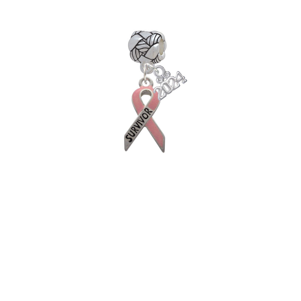 Delight Jewelry Silvertone Pink Ribbon Message Woven Rope Charm Bead Dangle with Year 2024 Image 2