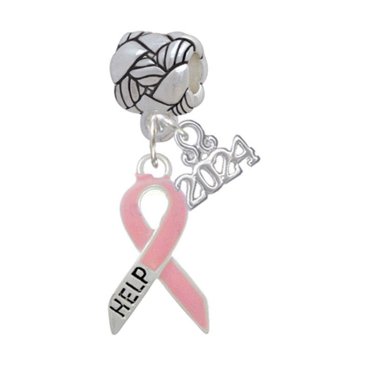 Delight Jewelry Silvertone Pink Ribbon Message Woven Rope Charm Bead Dangle with Year 2024 Image 4