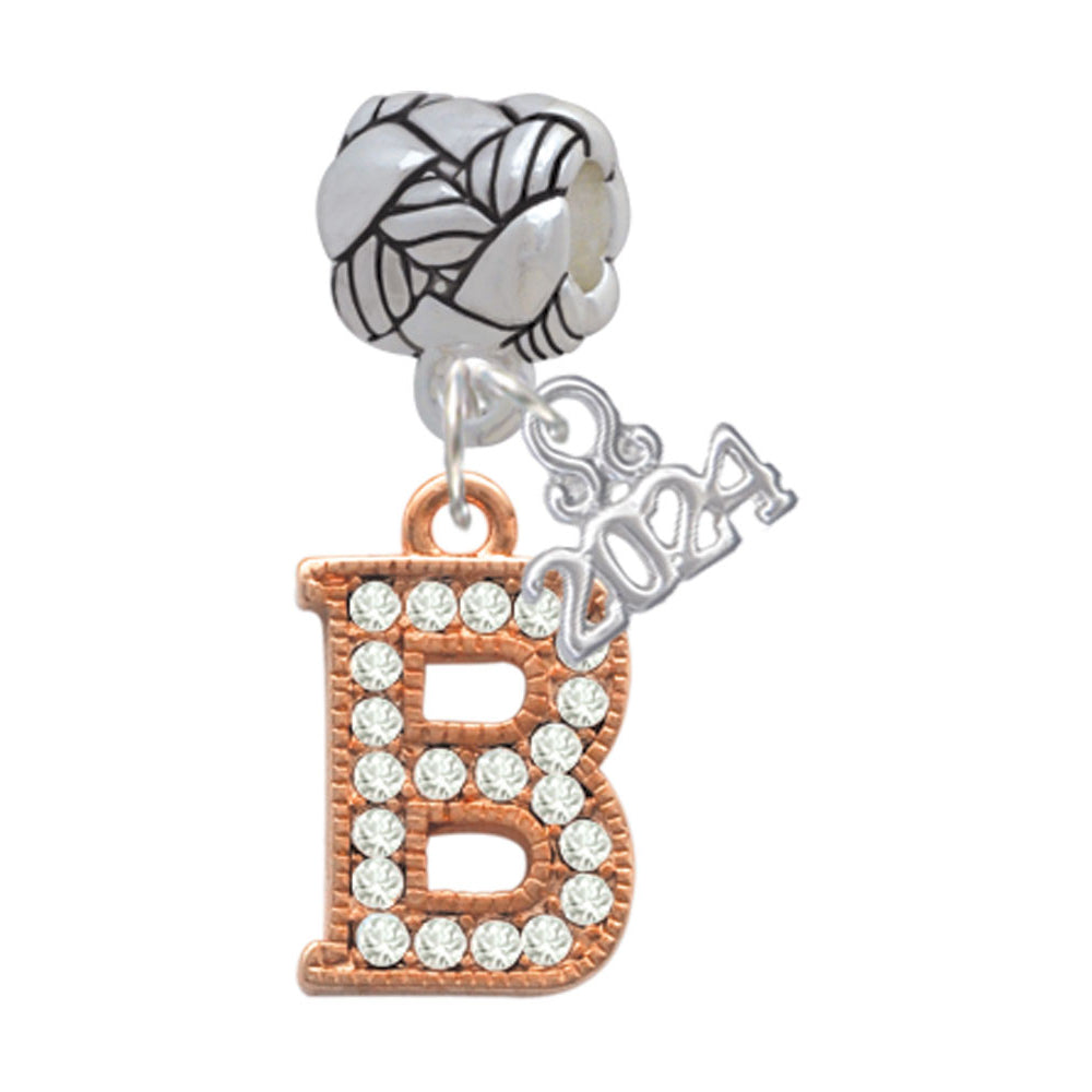 Delight Jewelry Rose Goldtone Crystal Initial - Woven Rope Charm Bead Dangle with Year 2024 Image 2