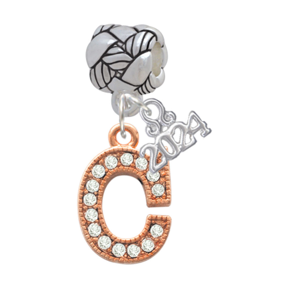 Delight Jewelry Rose Goldtone Crystal Initial - Woven Rope Charm Bead Dangle with Year 2024 Image 3