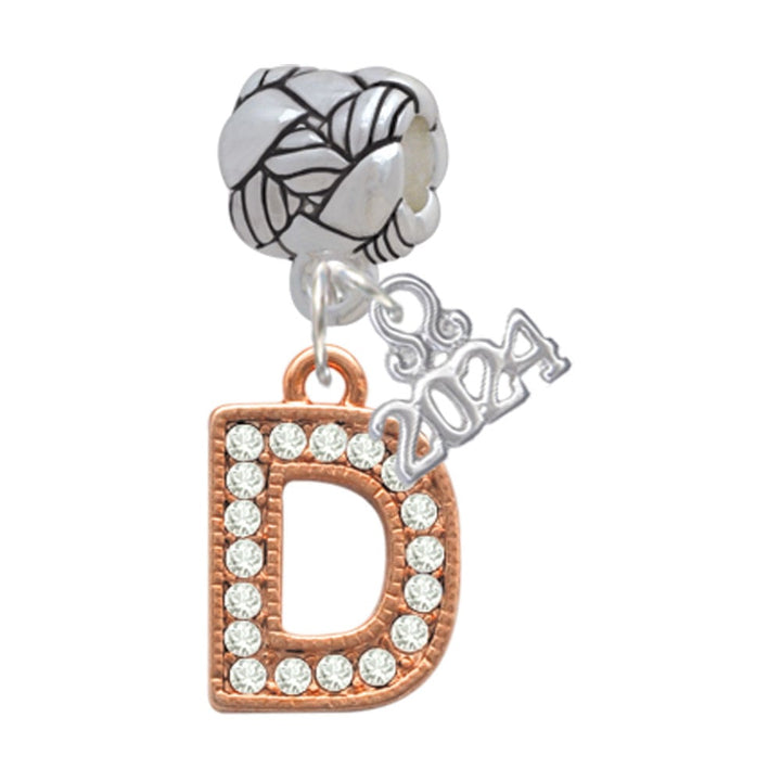 Delight Jewelry Rose Goldtone Crystal Initial - Woven Rope Charm Bead Dangle with Year 2024 Image 1