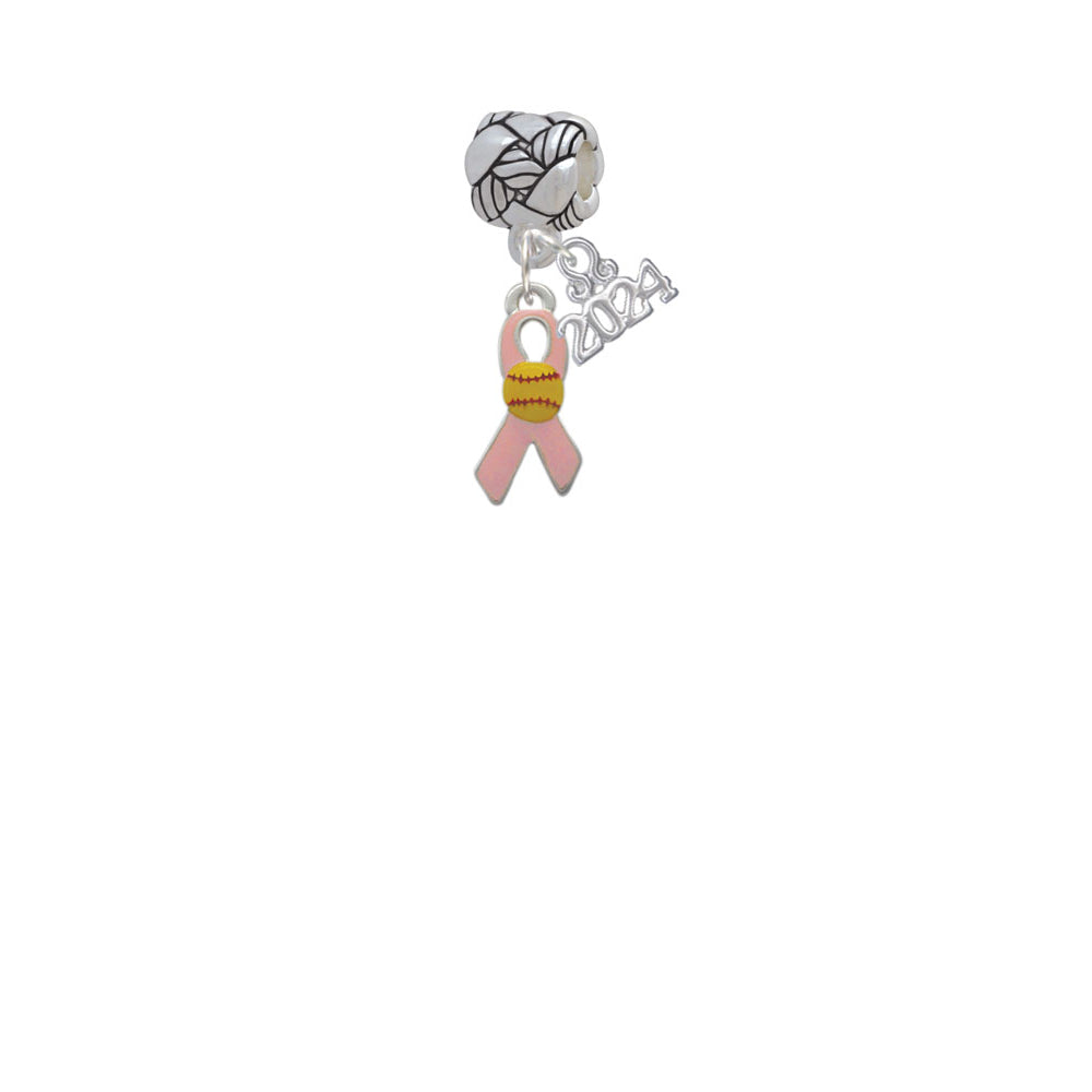 Delight Jewelry Silvertone Enamel Ribbon with Softball Woven Rope Charm Bead Dangle with Year 2024 Image 2
