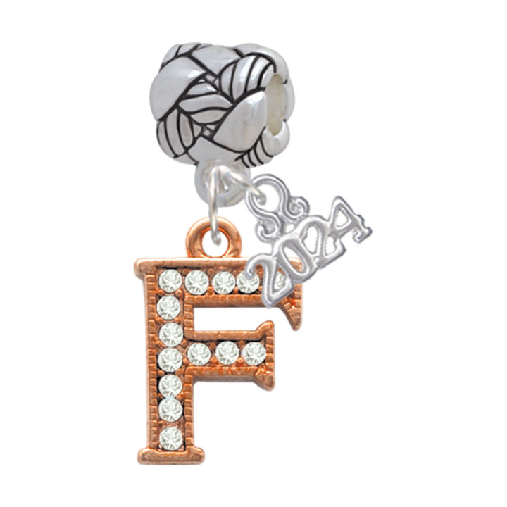 Delight Jewelry Rose Goldtone Crystal Initial - Woven Rope Charm Bead Dangle with Year 2024 Image 6