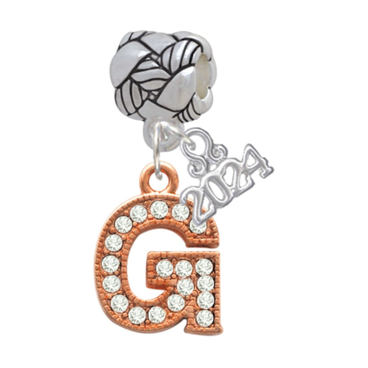 Delight Jewelry Rose Goldtone Crystal Initial - Woven Rope Charm Bead Dangle with Year 2024 Image 1