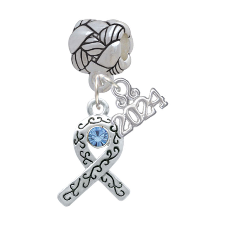 Delight Jewelry Silvertone Scroll Ribbon with Crystal Woven Rope Charm Bead Dangle with Year 2024 Image 7