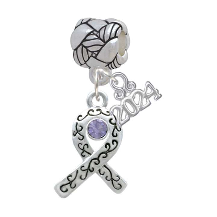 Delight Jewelry Silvertone Scroll Ribbon with Crystal Woven Rope Charm Bead Dangle with Year 2024 Image 9