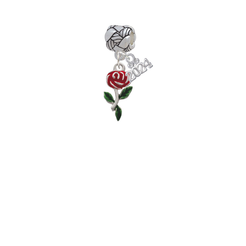 Delight Jewelry Silvertone Enamel Rose Flower Woven Rope Charm Bead Dangle with Year 2024 Image 2