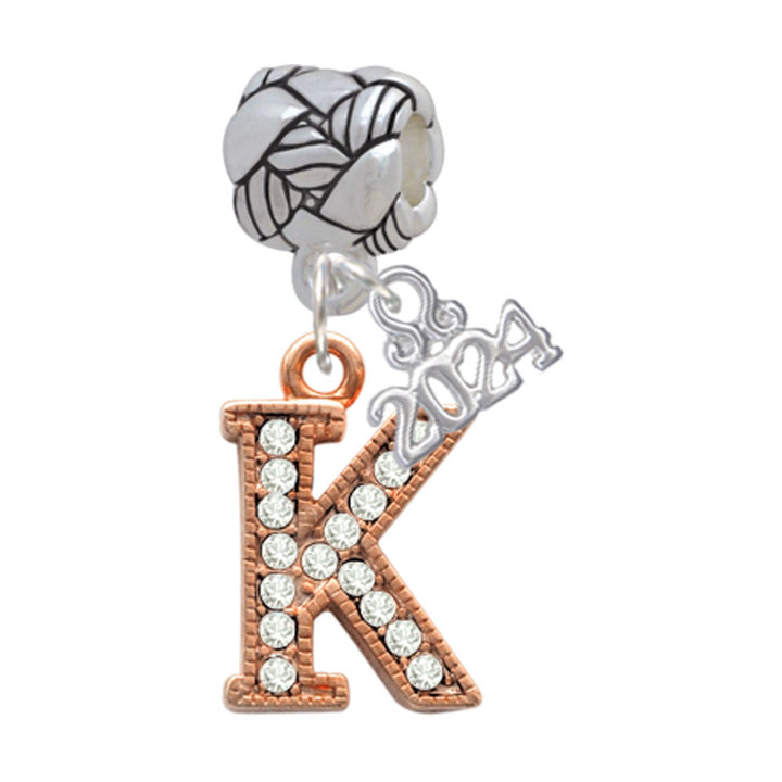 Delight Jewelry Rose Goldtone Crystal Initial - Woven Rope Charm Bead Dangle with Year 2024 Image 11
