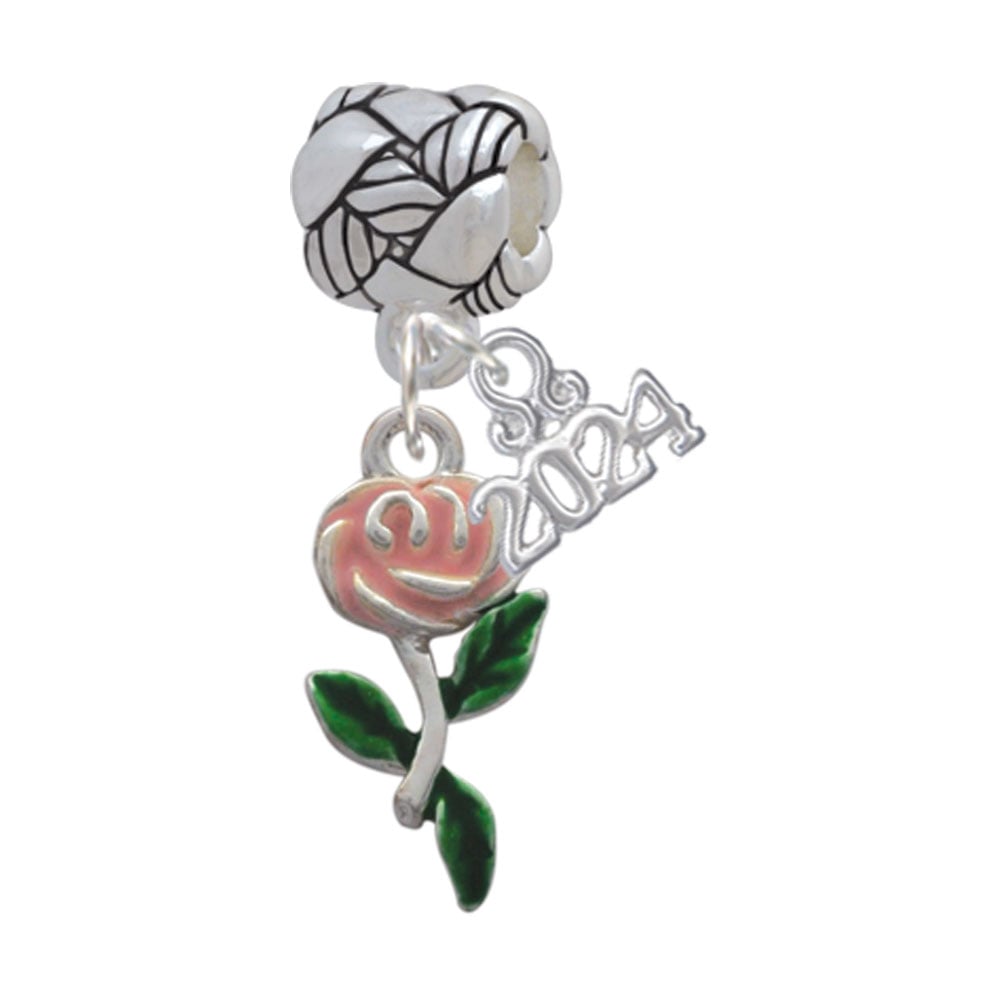 Delight Jewelry Silvertone Enamel Rose Flower Woven Rope Charm Bead Dangle with Year 2024 Image 1