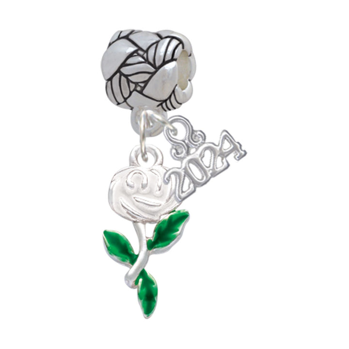 Delight Jewelry Silvertone Enamel Rose Flower Woven Rope Charm Bead Dangle with Year 2024 Image 6
