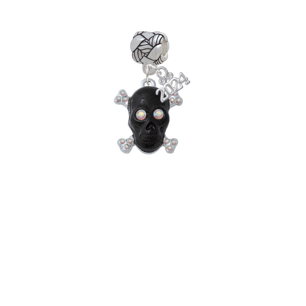 Delight Jewelry Silvertone Large Black Resin Skull with Crystals Woven Rope Charm Bead Dangle with Year 2024 Image 2
